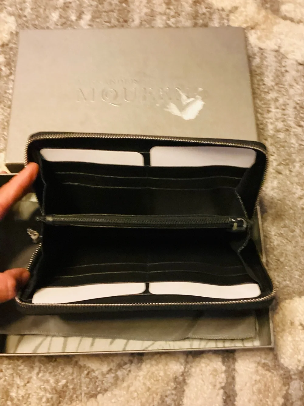 Alexander McQueen Black Leather Zip Wallet with Interior Card Slots